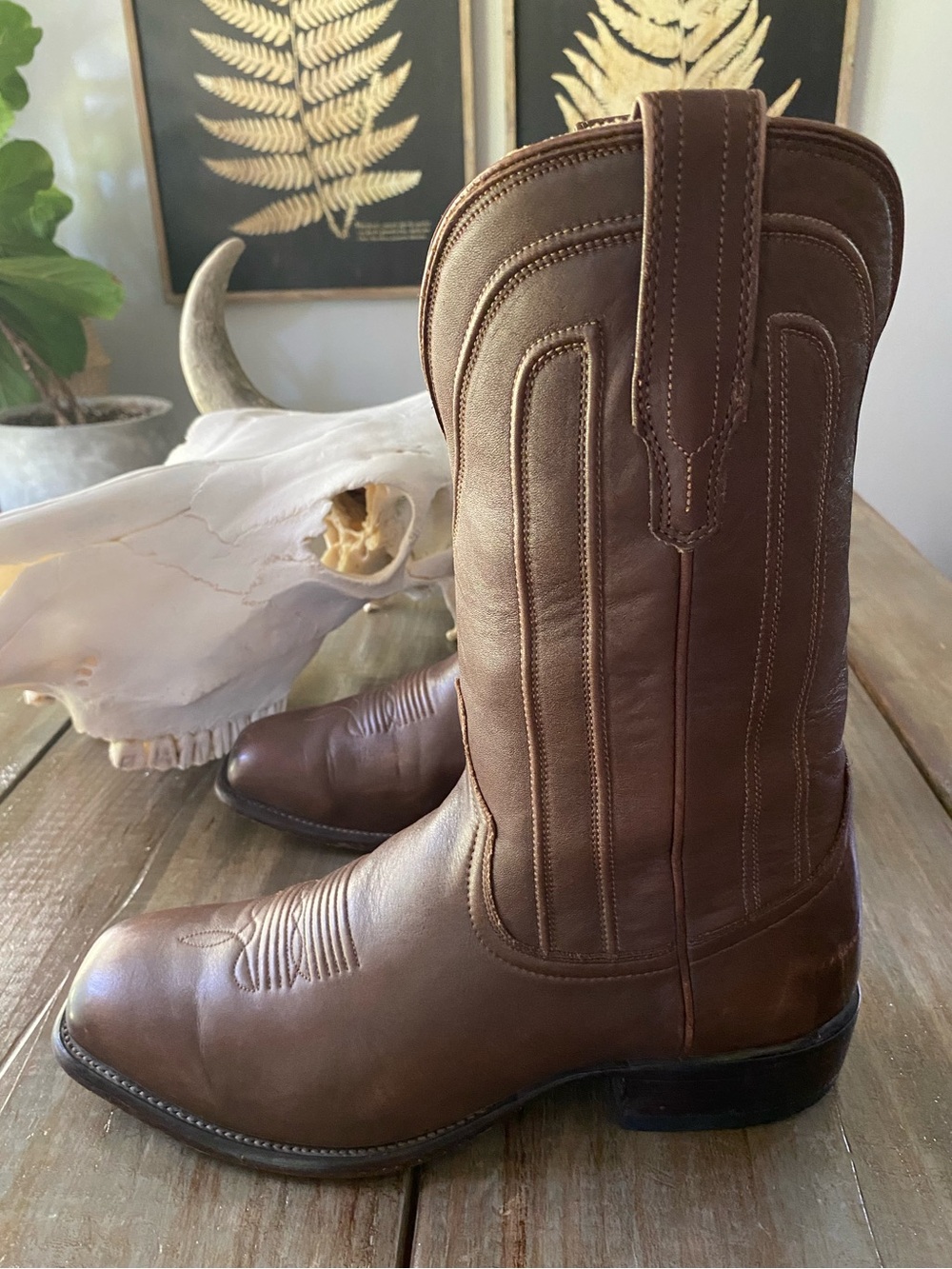 Tecovas Mens Calf Leather Square Toe Western Cowboy Boots 13EE Chestnut Brown - Picture 3 of 10